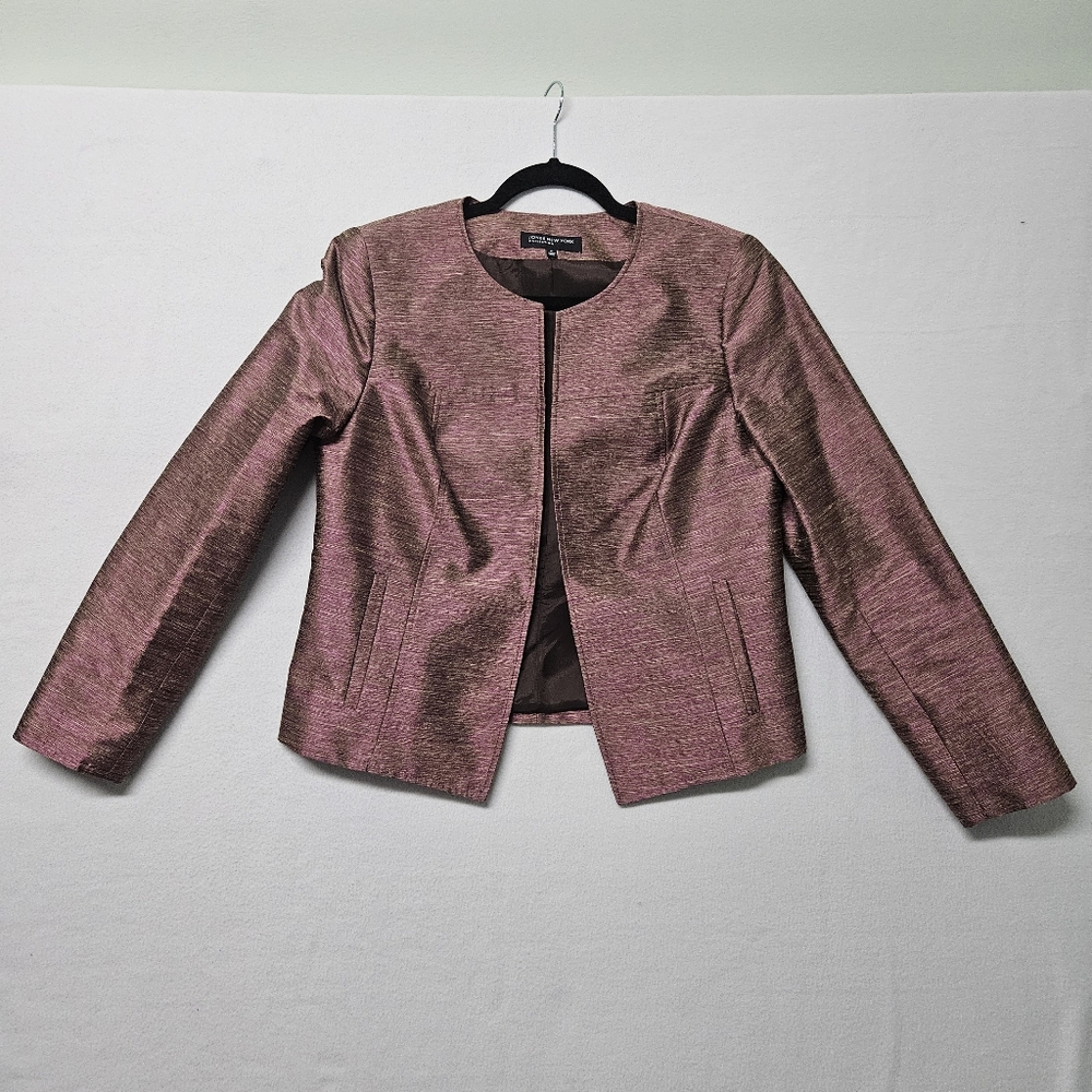 Jones New York Blazer Blossom Shantung Jacket Magenta Pink Gold Bronze Sz 10